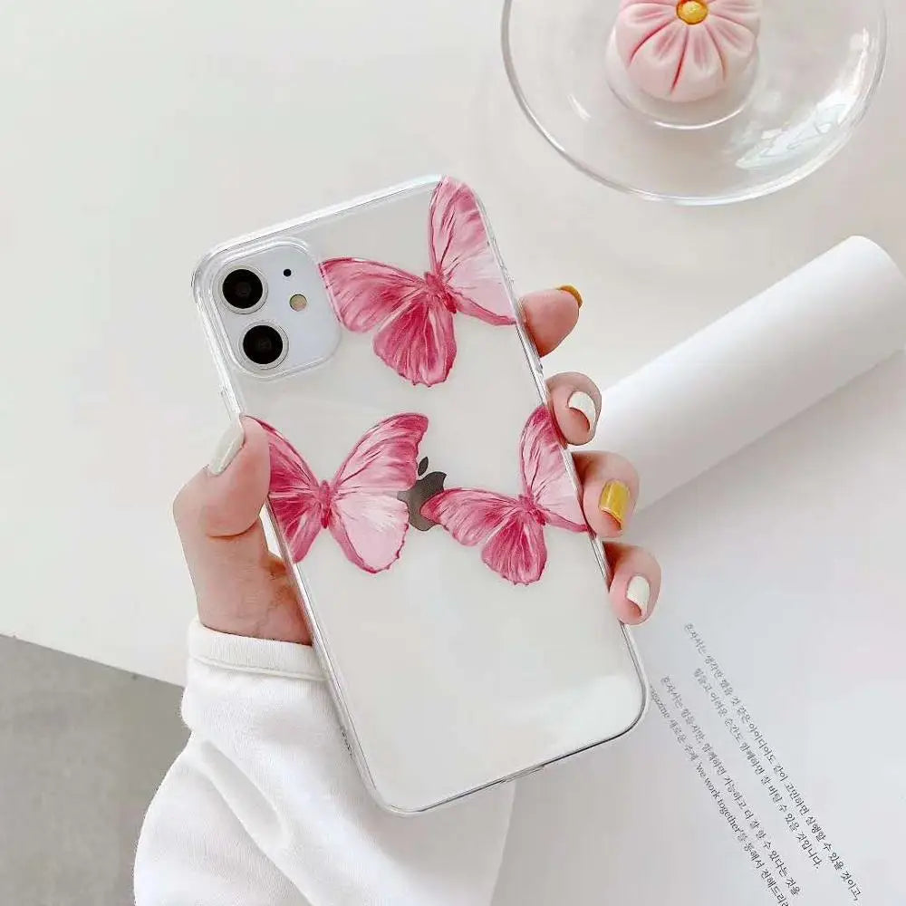 Apple iPhone Pink Butterflies Silicone Case