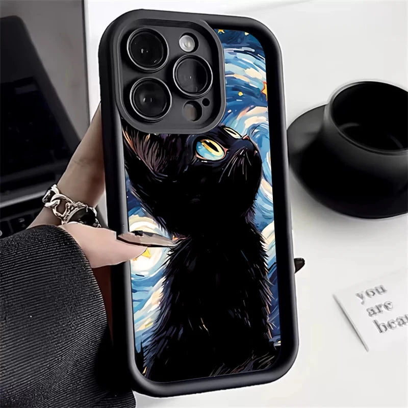 Apple iPhone Black Cat Night Sky 2 Silicone Case