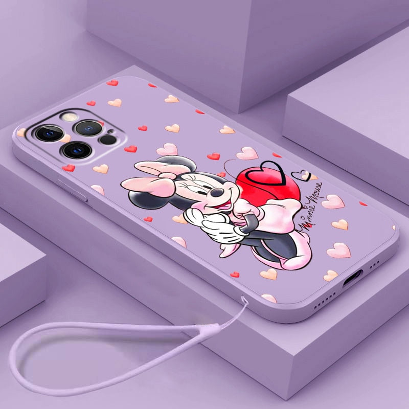 Apple iPhone Minnie Mouse Hearts Lilac Liquid Rope Silicone Case