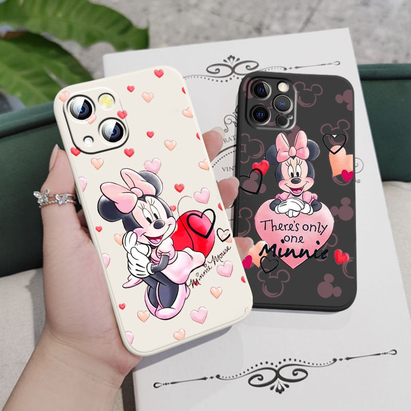 Apple iPhone Minnie Mouse One Black Liquid Rope Silicone Case