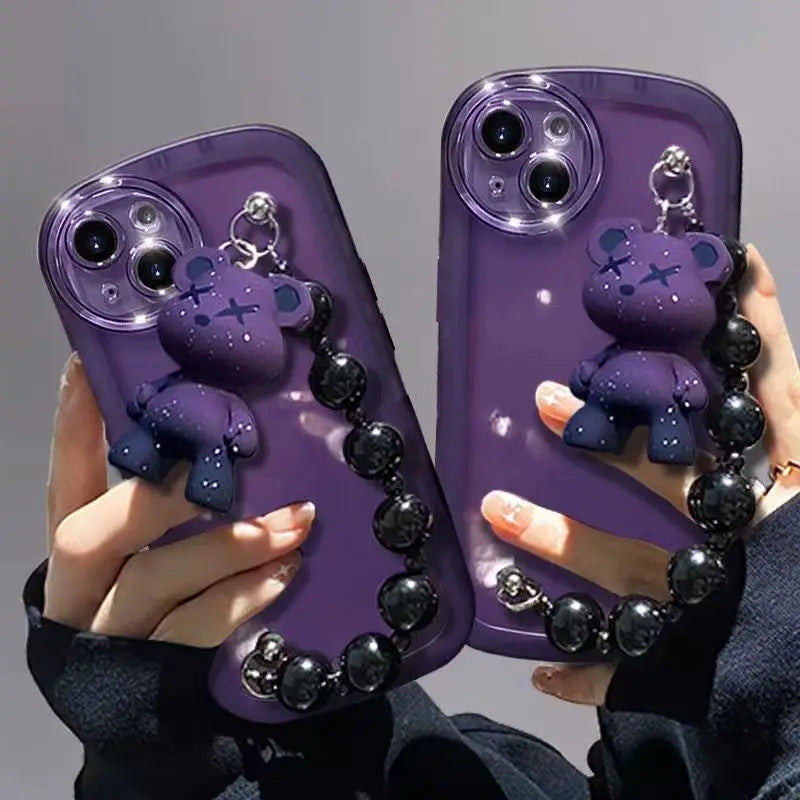 Apple iPhone Purple Teddy Chain Silicone Case
