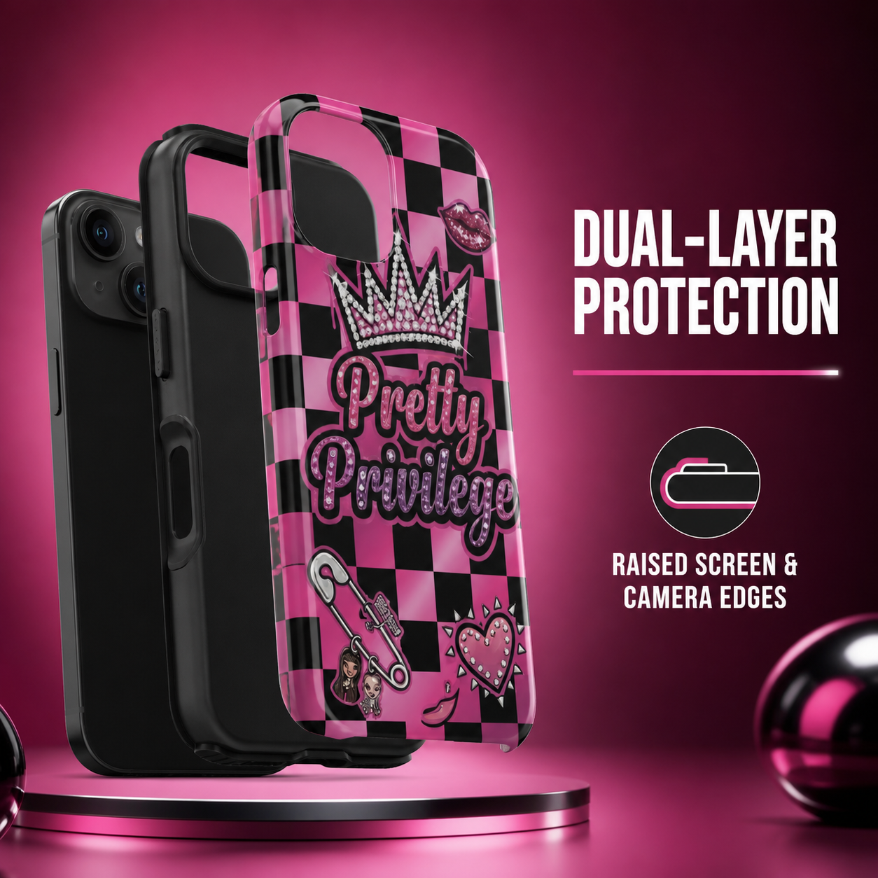 Pretty Privilege Brat tough phone case dual-layer protection and raised edges