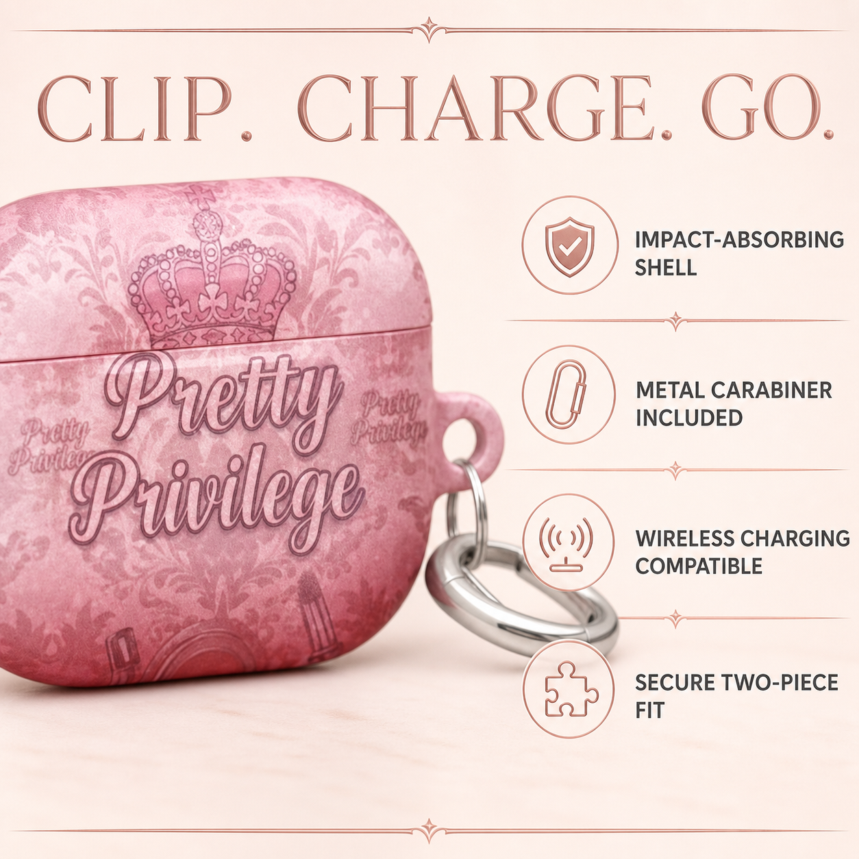 Pretty Privilege Damask AirPods case benefits