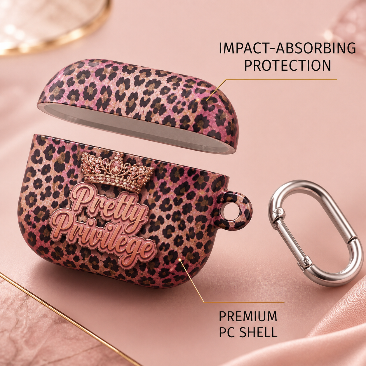 Pretty Privilege Leopard AirPods case protection